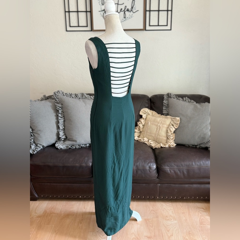 RANDM NIGHTS Vintage Elegant Dark Green Caged Ladder Back Maxi Dress Size 9 Rare - Picture 8 of 11